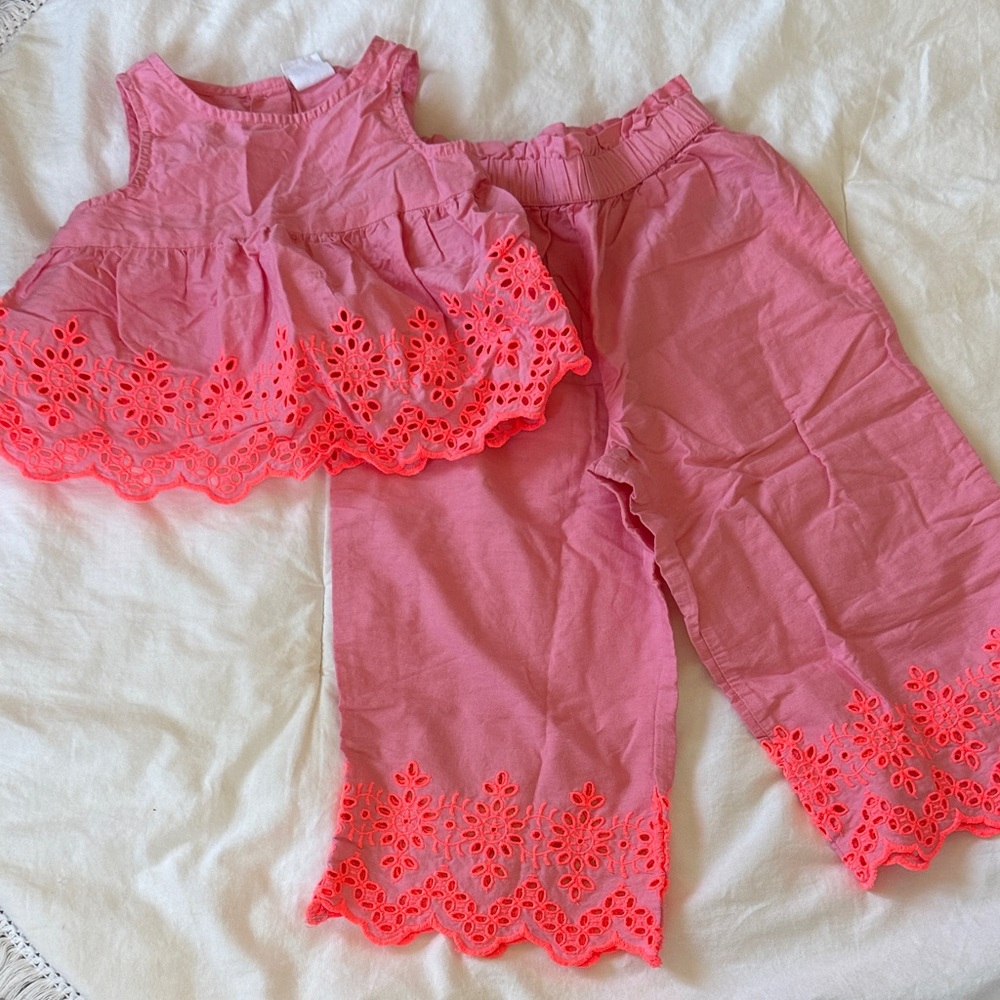 Pink and Orange Eyelet Trim Outfit